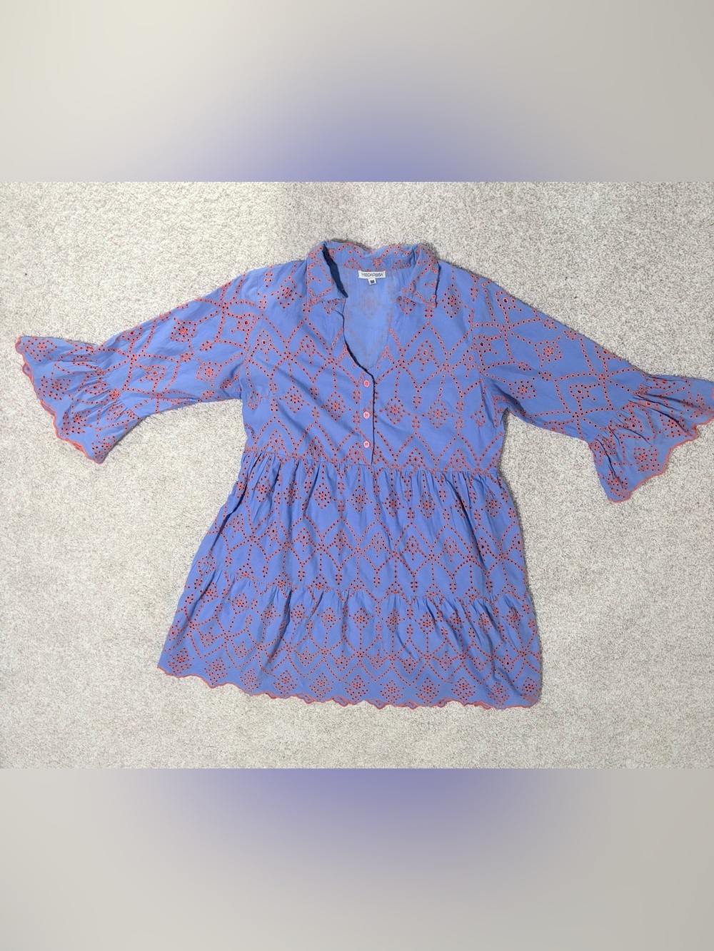 Modaposa Blue Eyelet Embroidered Babydoll Dress | Size Medium